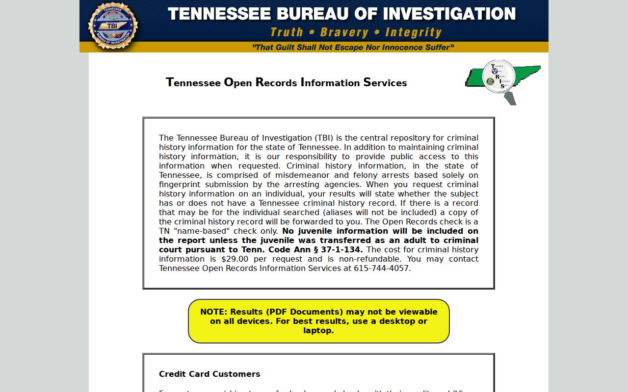 Warren County criminal history TORIS name check portal