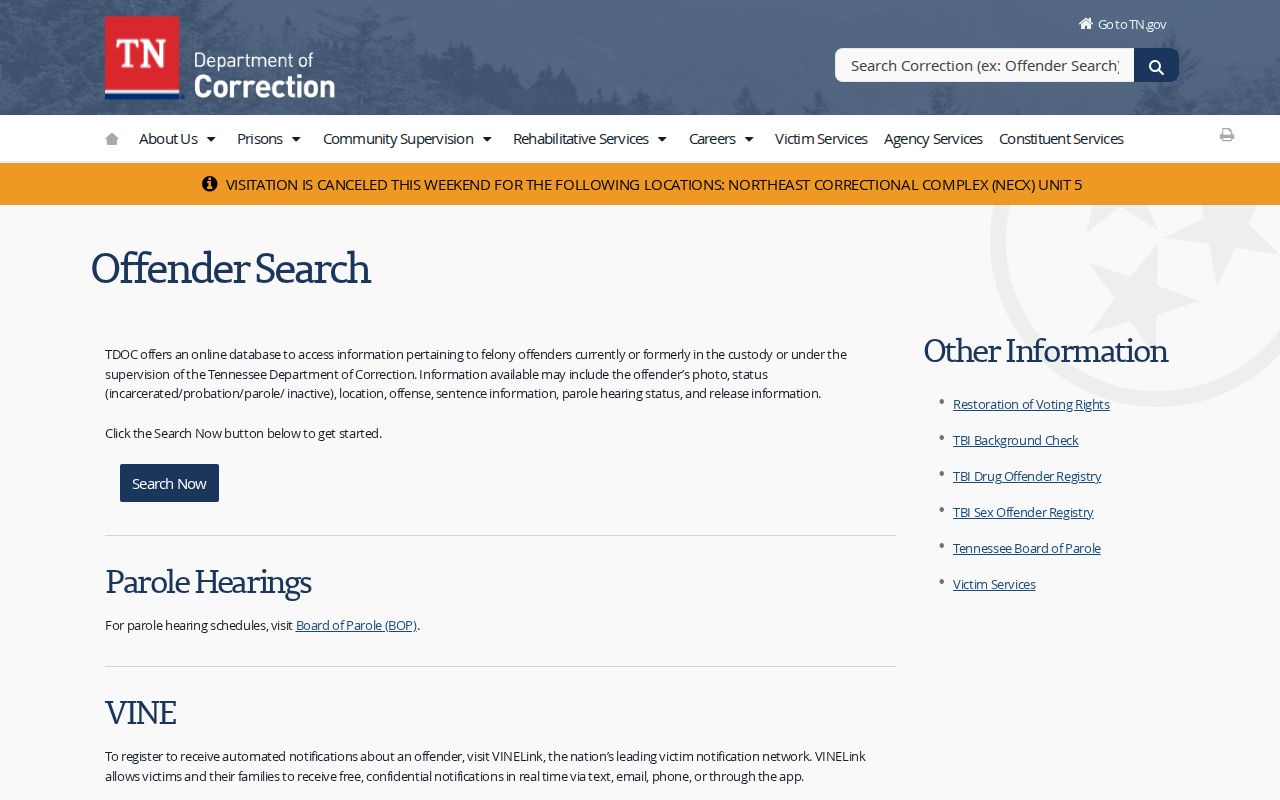 TDOC FOIL guide for Warren County arrest history research