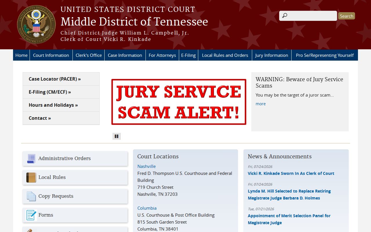 Federal court website reference for Warren County criminal case research