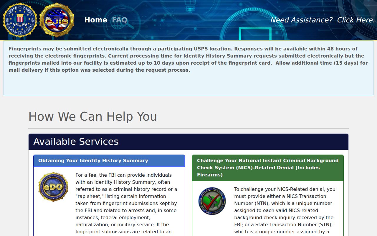 Warren County personal criminal history review through the FBI electronic order portal